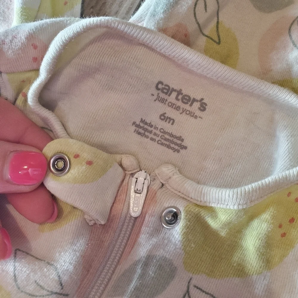 Carter's Just One You White Pink Yellow & Green Lemon Footed Pajamas Size 6m